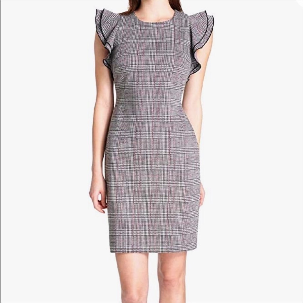 Tommy Hilfiger Plaid Sheath Dress Flutter Sleeves NWT Sz 12